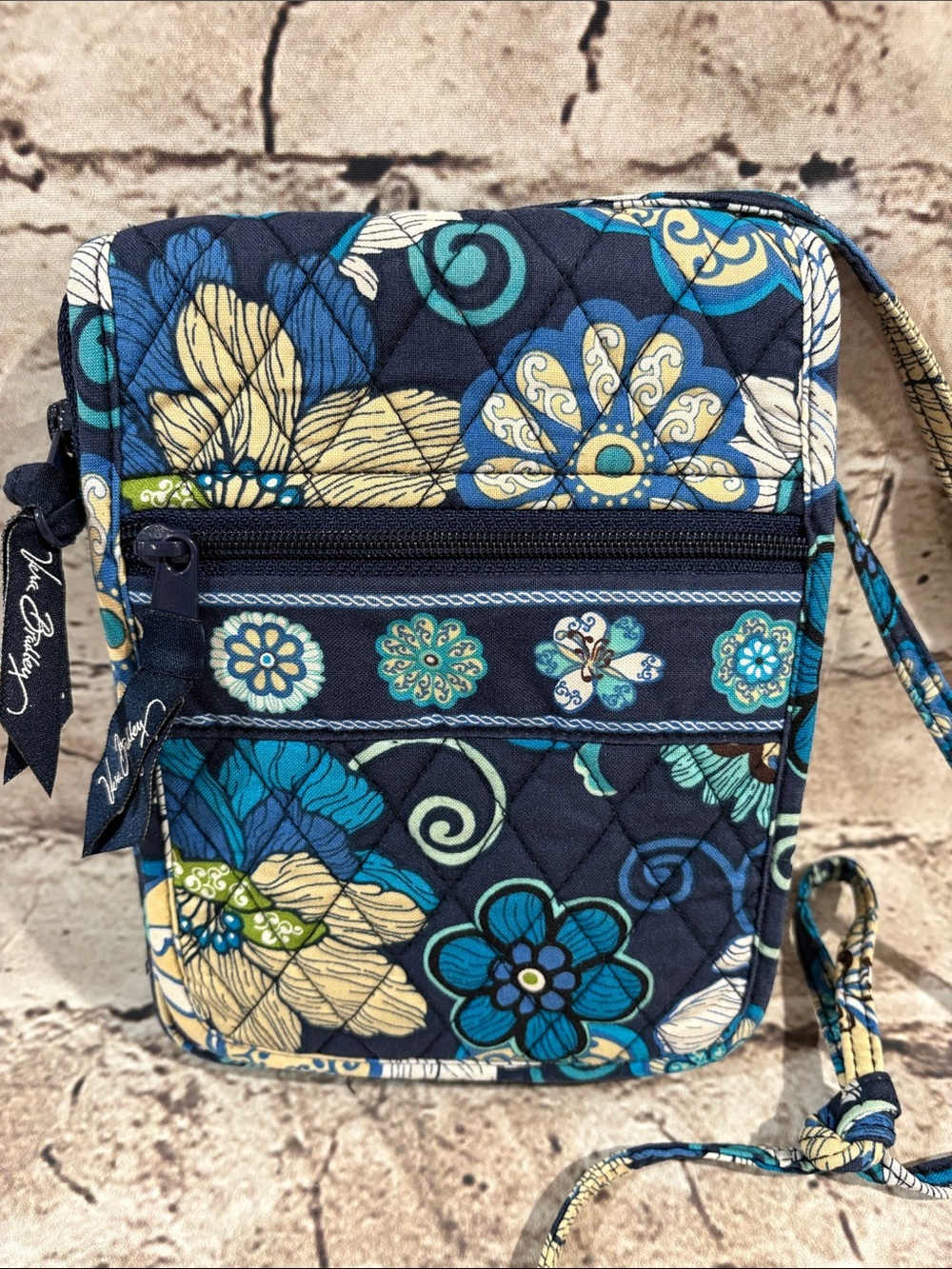 Vera Bradley Navy Floral Quilted Crossbody with Teal & Cream Accents - Picture 2 of 9